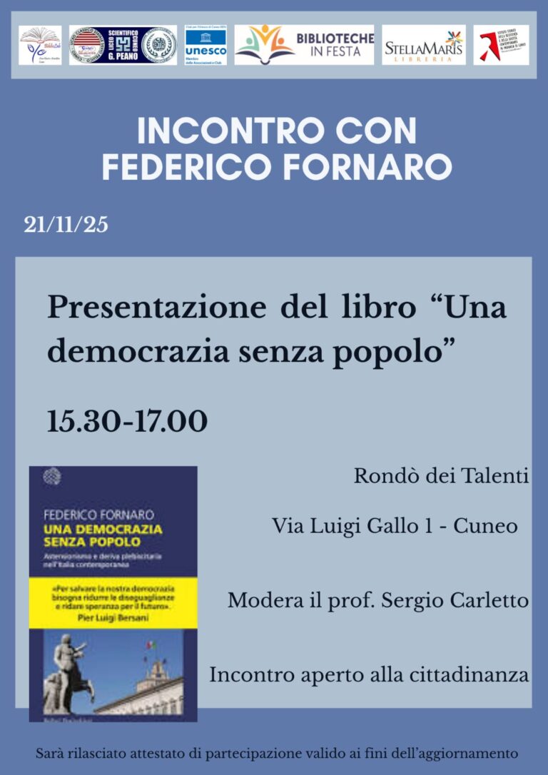 Scopri di più sull'articolo Incontro con Federico Fornaro – Presentazione del libro “Una democrazia senza popolo”